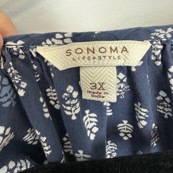 Sonoma Life + Style Blue and White Challis Leaf Print Cap Sleeve Top Sz 3X - Picture 6 of 7